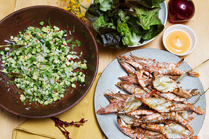 Shark Bay Prawns, Butterflied and Grilled with a Honey Chilli Dressing